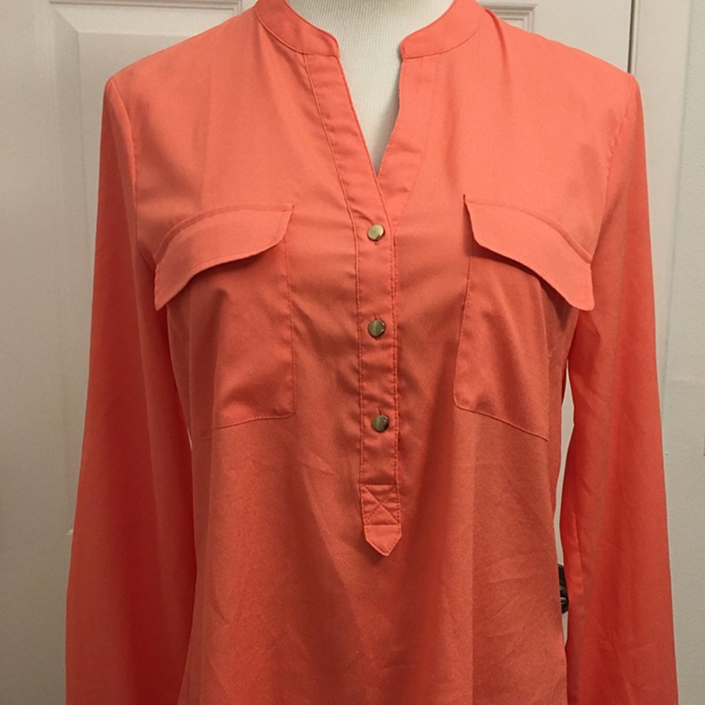 Ivanka trump Orange Button shirt, roll tab sleeve